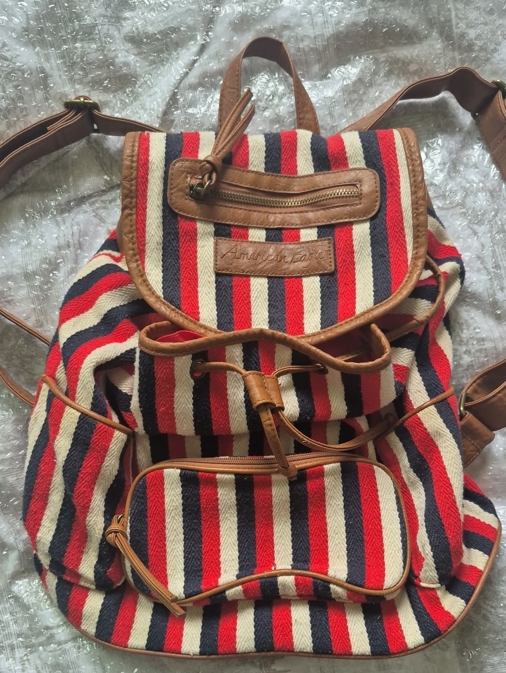 American Eagle Outfitters Striped Canvas Boho Drawstring Backpack